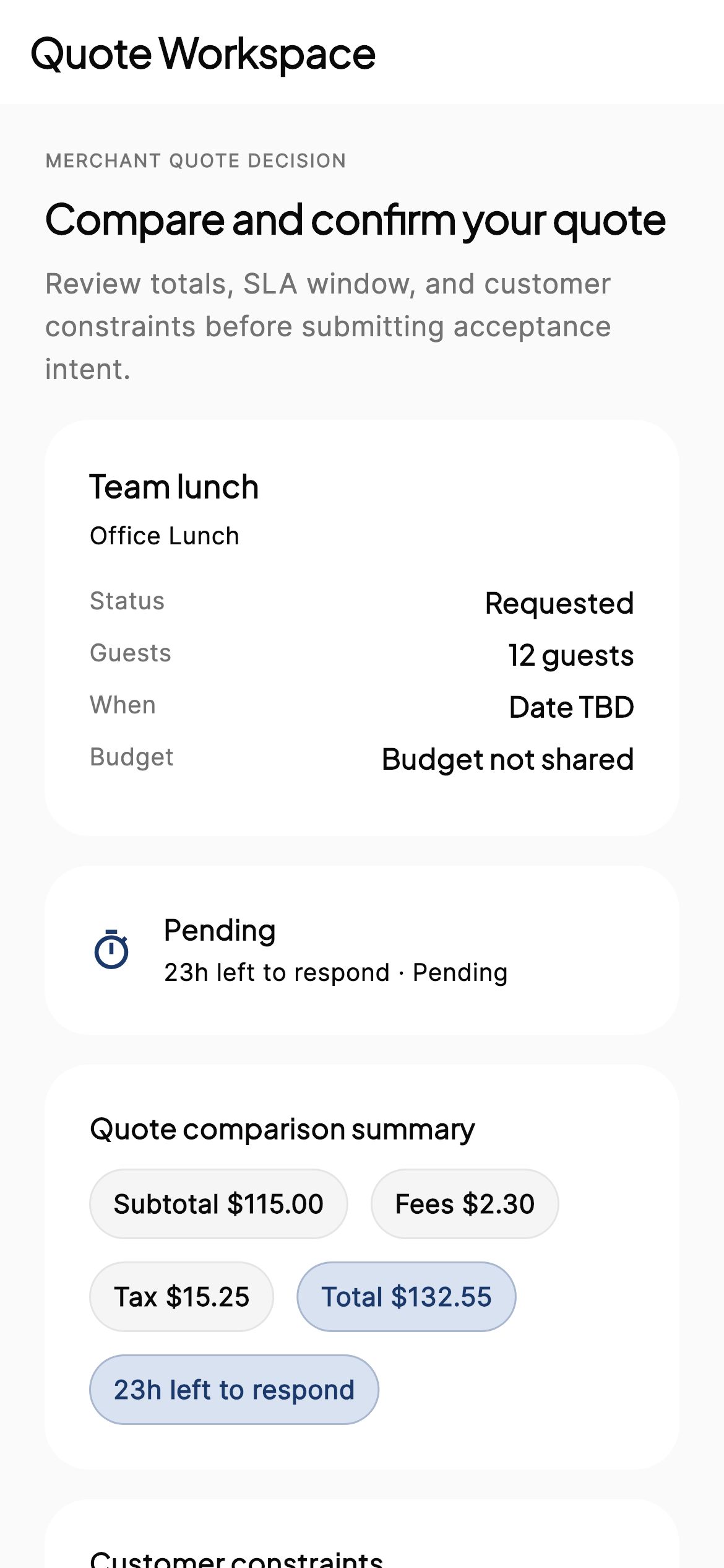 Quote workspace