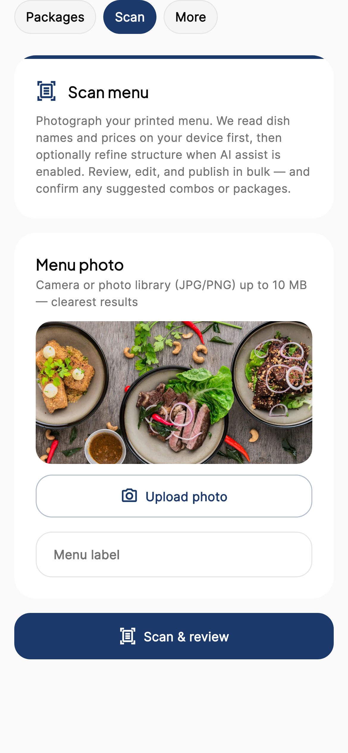 Scan menu