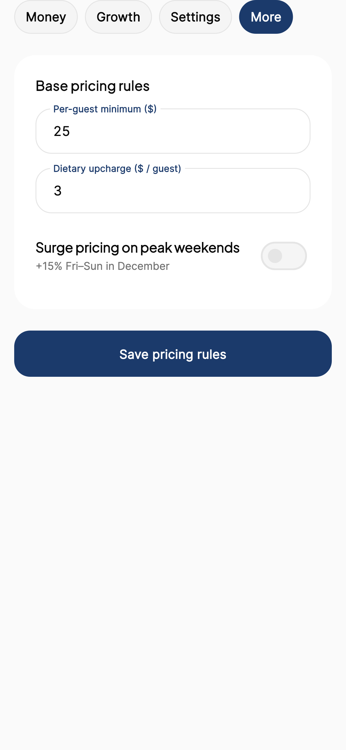 Pricing rules